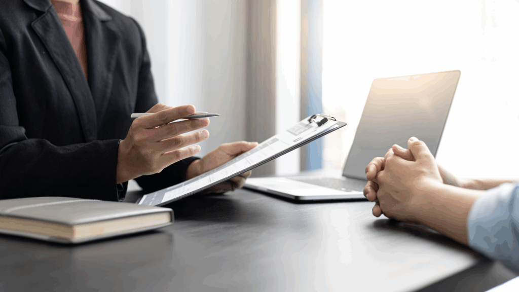 An image of a candidate interviewing for an advisory, tax or accounting career at an office in Woodstock, Ontario Canada