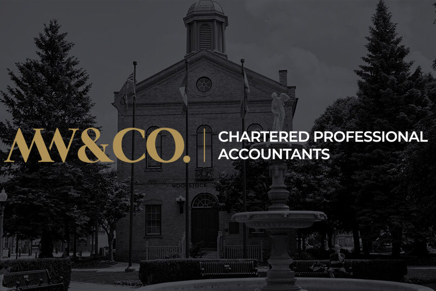 An image of downtown Woodstock with the MW & CO. Chartered Professional Accountants logo on top of it.